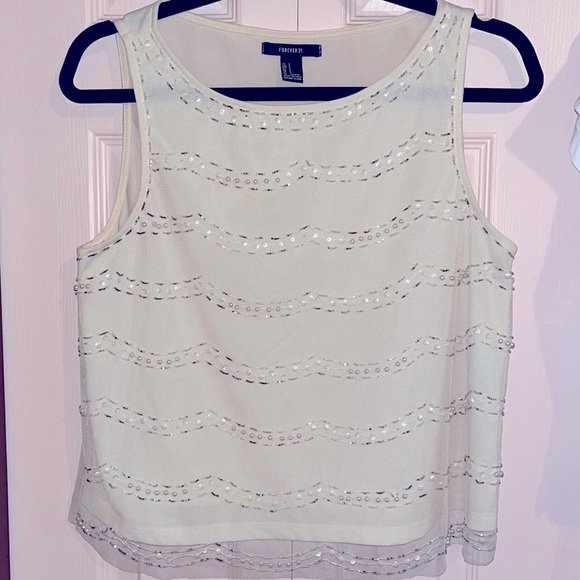 Forever 21 Cream Beaded, Sequin, Pearl Tank Top Blouse! Size small. Night out - Picture 1 of 3